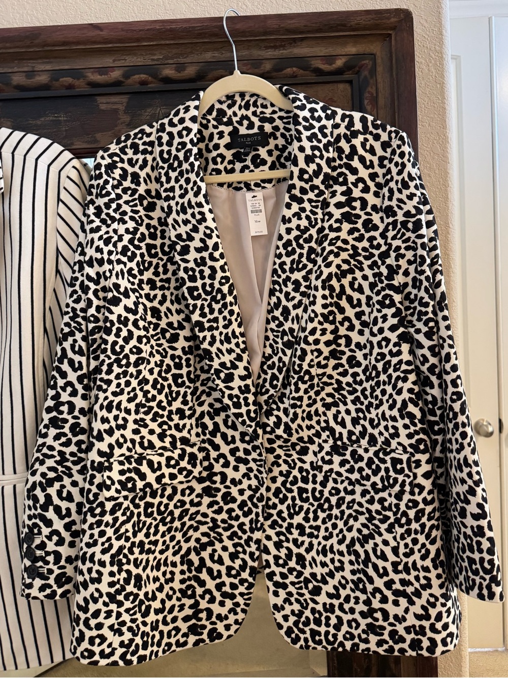 Talbots Black and White Leopard Print Blazer
